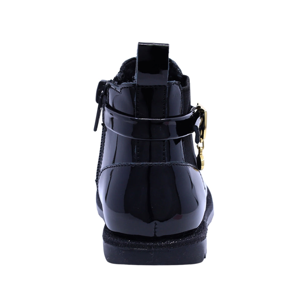 Bota Coqueta para niña en charol negro Rondy con hebilla decorativa