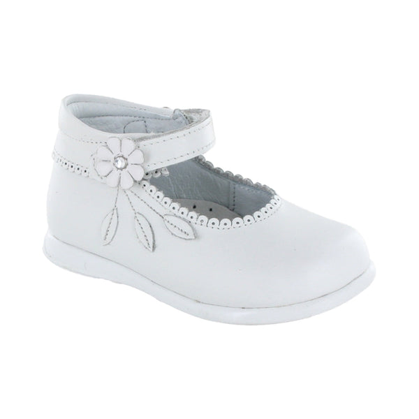 Botita Coqueta para niña en piel blanco Pampa con flor decorativa