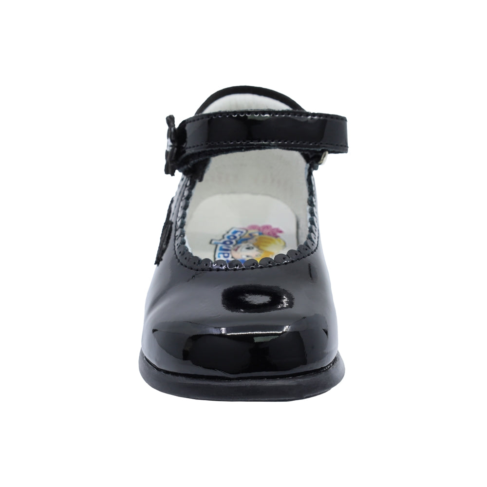 Botita Coqueta para niña de charol negro Pampa con adorno floral
