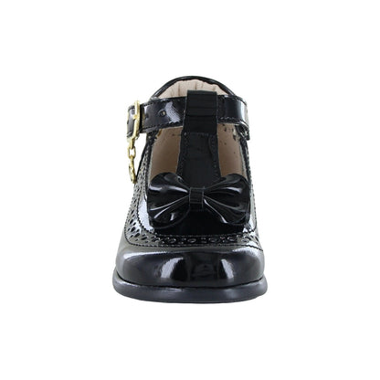 Zapato Coqueta para niña en charol negro Pampa con moño decorativo