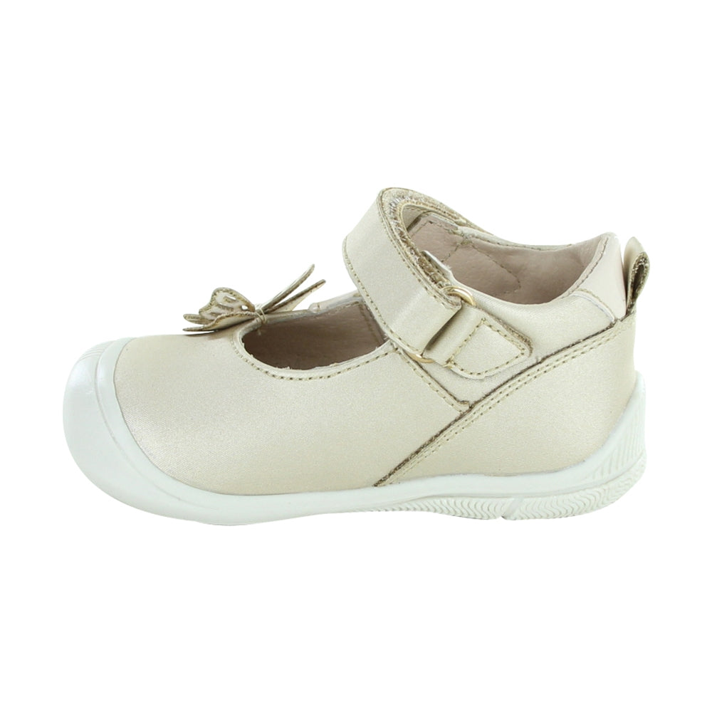 Zapato Coqueta para niña en sintético oro Optimus con mariposa decorativa