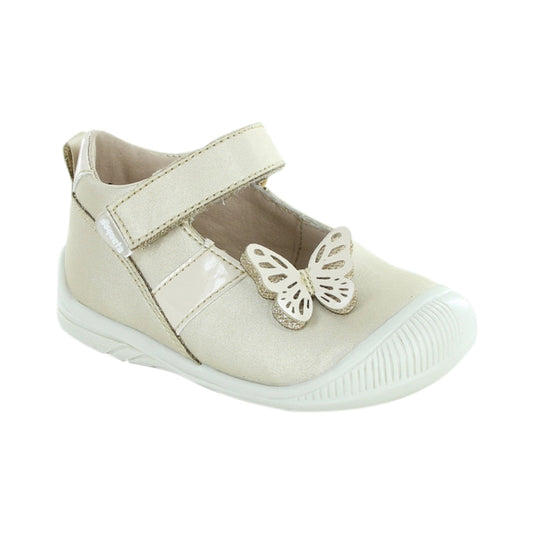 Zapato Coqueta para niña en sintético oro Optimus con mariposa decorativa