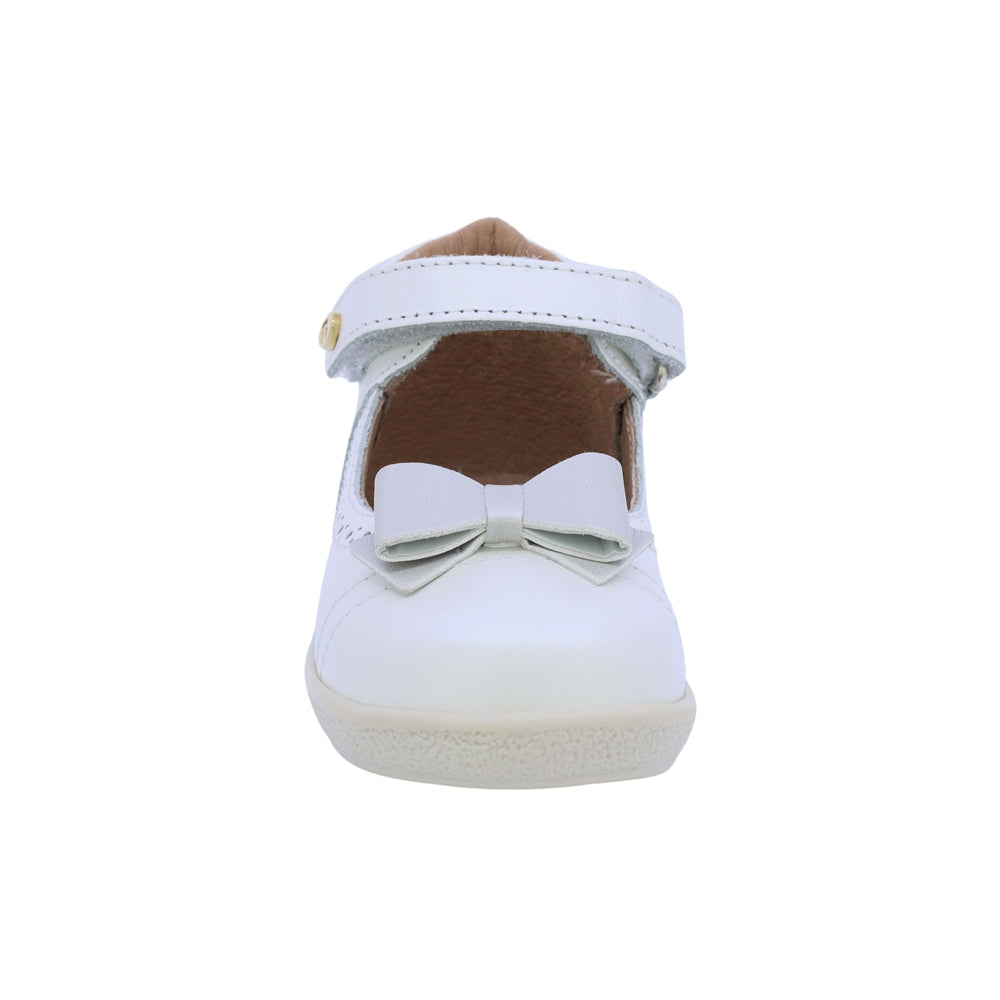 Balerina Coqueta para niña en piel perla con moño decorativo