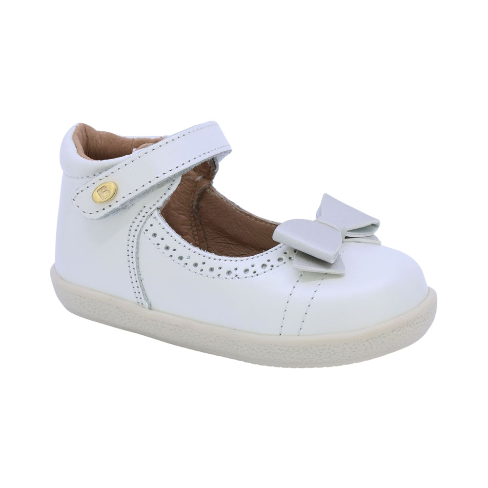 Balerina Coqueta para niña en piel perla con moño decorativo