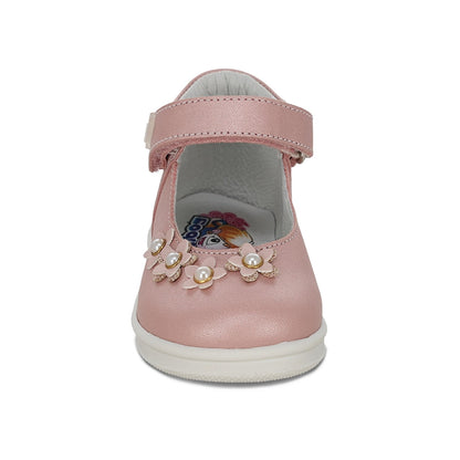 Zapato Coqueta para niña en piel rosa Teddy con tira de contacto.
