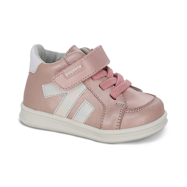 Tenis Coqueta para niña en piel rosa Teddy con tira de contacto.
