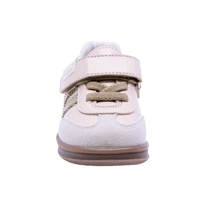 TENIS COQUETA PARA NIÑA COLOR ORO DE SINTÉTICO TEDDY CON TIRA DE CONTACTO