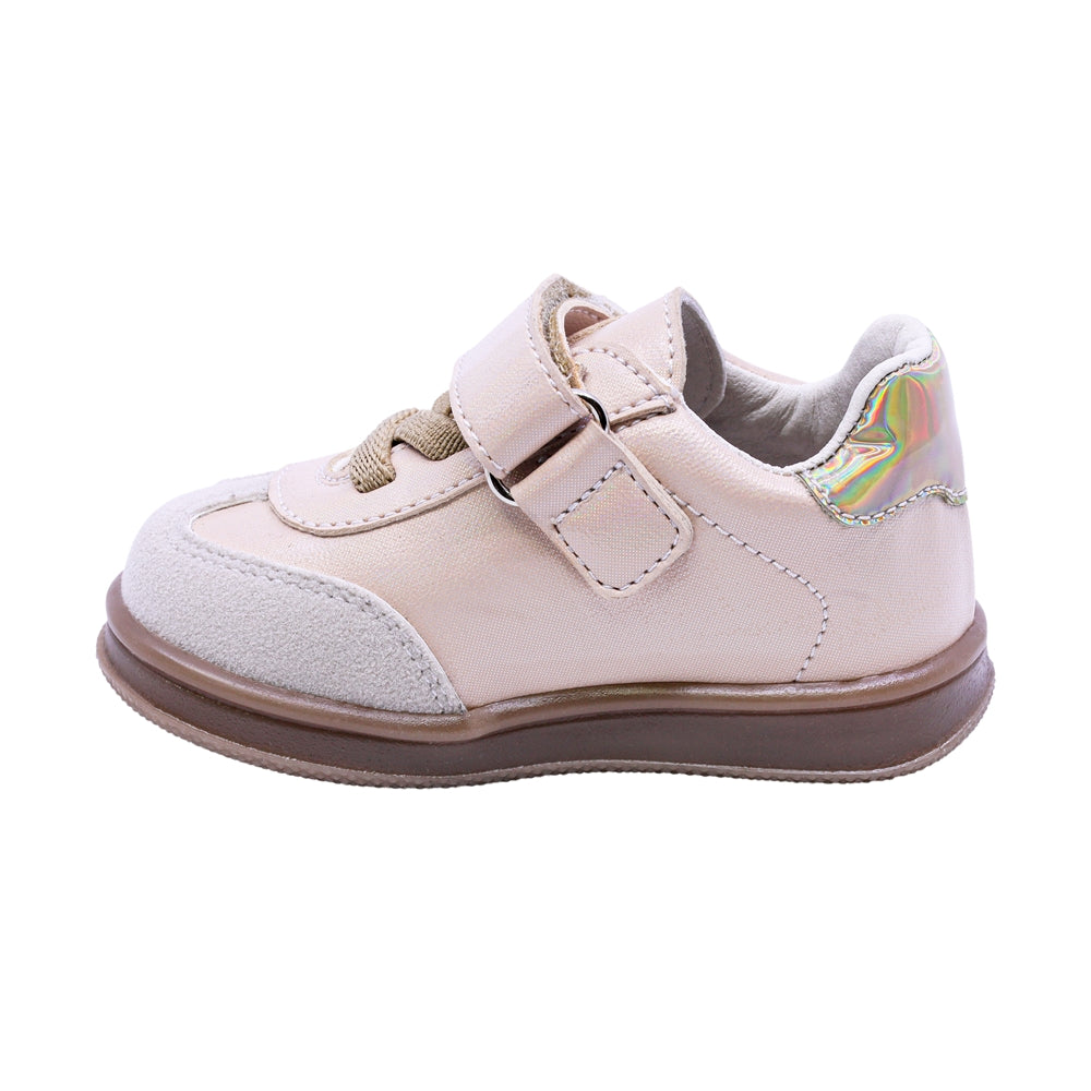 TENIS COQUETA PARA NIÑA COLOR ORO DE SINTÉTICO TEDDY CON TIRA DE CONTACTO