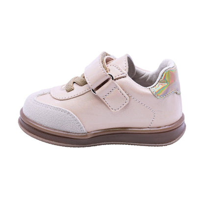 TENIS COQUETA PARA NIÑA COLOR ORO DE SINTÉTICO TEDDY CON TIRA DE CONTACTO