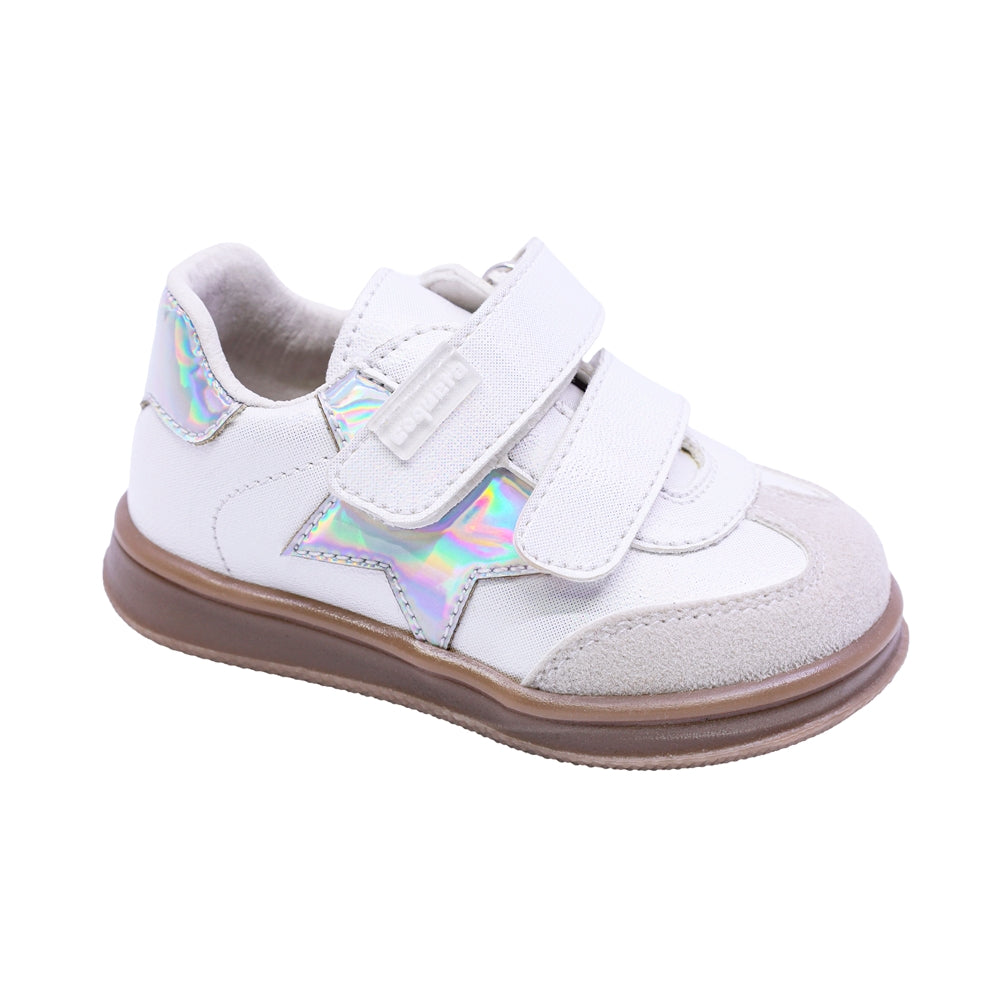 TENIS COQUETA PARA NIÑA COLOR PLATA DE SINTÉTICO TEDDY CON TIRA DE CONTACTO