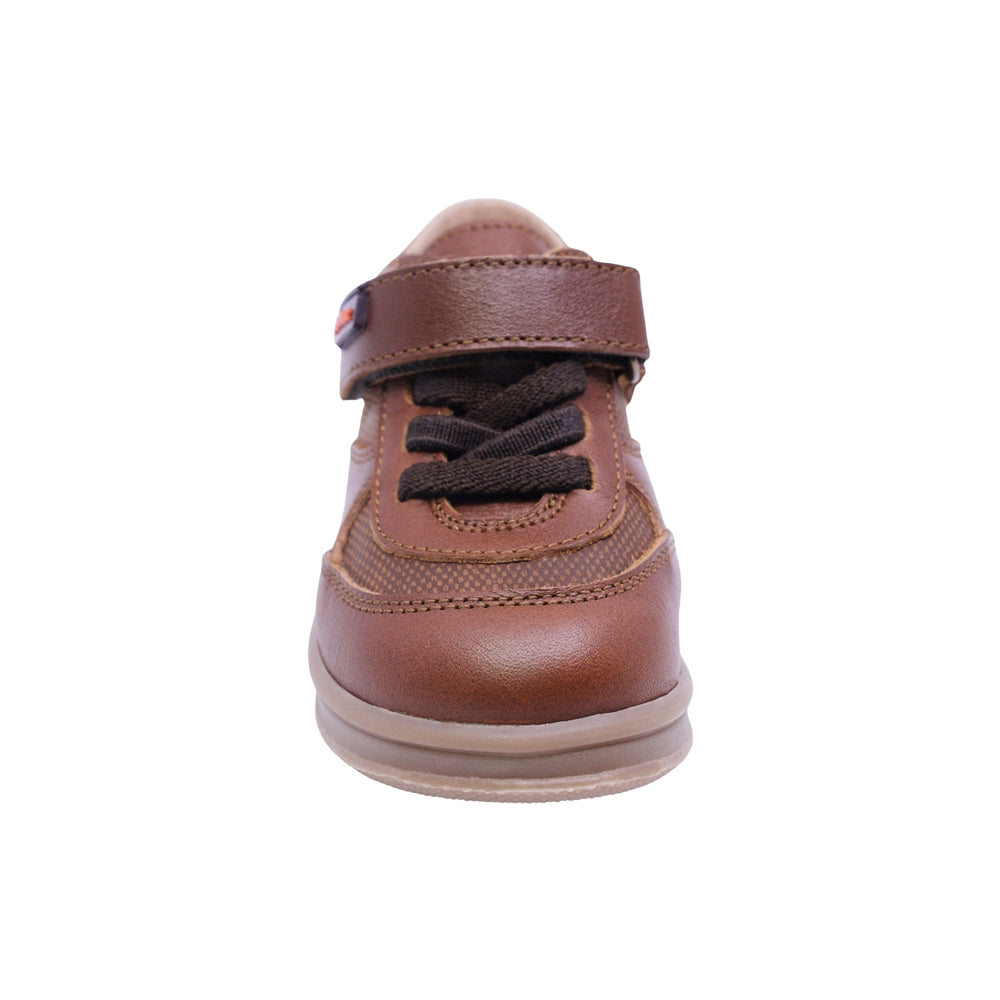 ZAPATO AUDAZ PARA NIÑO COLOR CAFÉ CLARO DE PIEL TEDDY CON TIRA DE CONTACTO