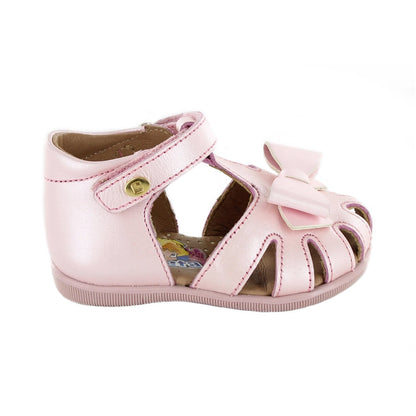 Sandalia Coqueta para niña en piel rosa Vanessa con moño decorativo