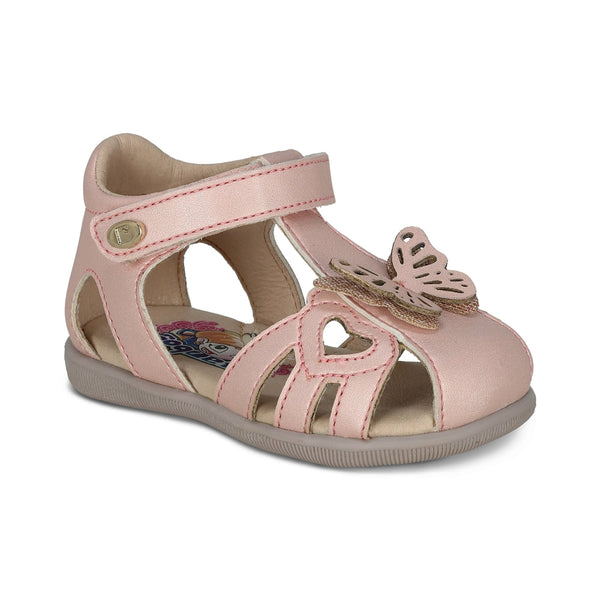 Sandalia Coqueta para niña en sintético rosa Vanessa con detalle de mariposa.