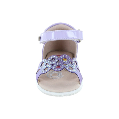 Sandalia Coqueta para niña en charol  lila Vanessa con detalles de brillo