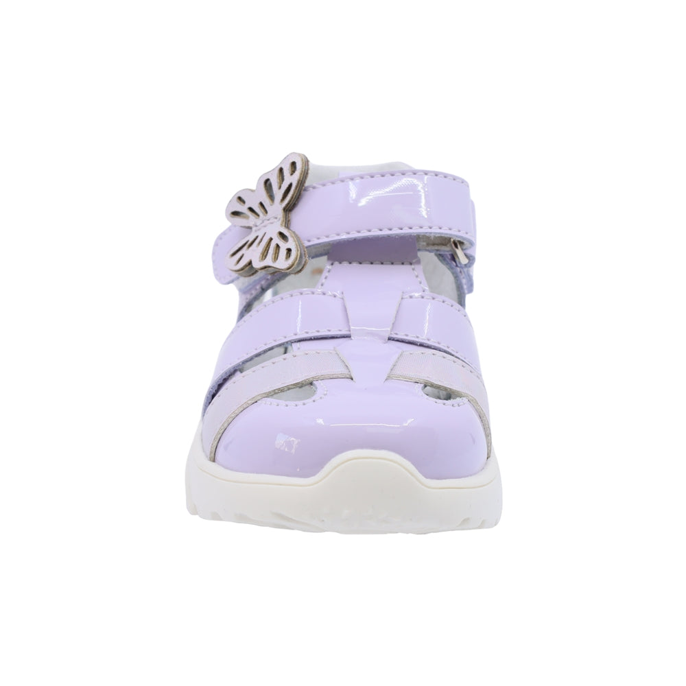 Sandalia Coqueta para niña en charol lila Zippy con mariposa decorativa