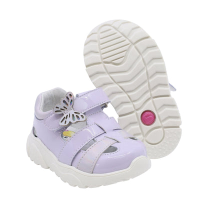 Sandalia Coqueta para niña en charol lila Zippy con mariposa decorativa
