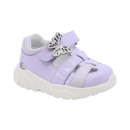 Sandalia Coqueta para niña en charol lila Zippy con mariposa decorativa