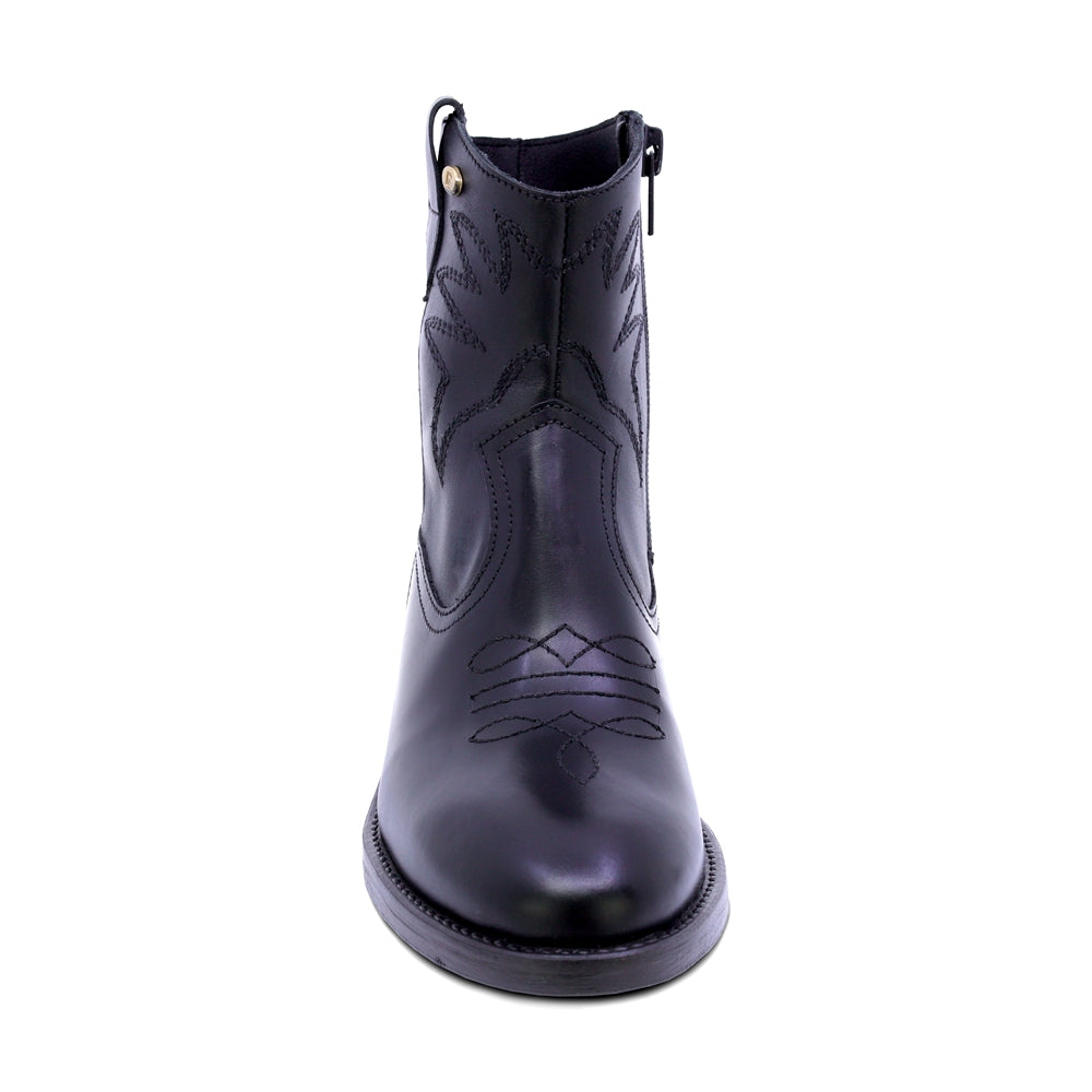 BOTINES COQUETA PARA NIÑA DE PIEL COLOR NEGRO MIRTA CON DISEÑO WESTERN