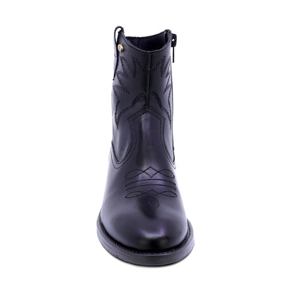 BOTINES COQUETA PARA NIÑA DE PIEL COLOR NEGRO MIRTA CON DISEÑO WESTERN