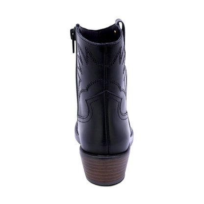 BOTINES COQUETA PARA NIÑA DE PIEL COLOR NEGRO MIRTA CON DISEÑO WESTERN