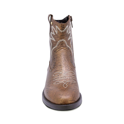 BOTINES COQUETA PARA NIÑA DE PIEL COLOR BRONCE MIRTA CON DISEÑO WESTERN