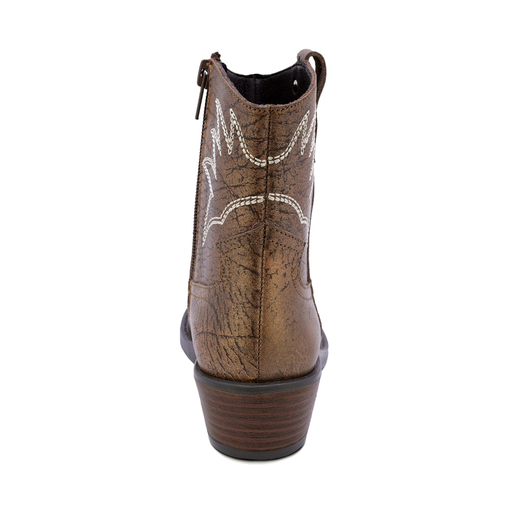 BOTINES COQUETA PARA NIÑA DE PIEL COLOR BRONCE MIRTA CON DISEÑO WESTERN