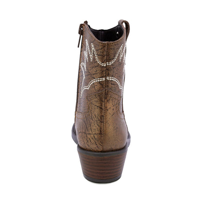 BOTINES COQUETA PARA NIÑA DE PIEL COLOR BRONCE MIRTA CON DISEÑO WESTERN