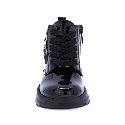 BOTA COQUETA PARA NIÑA EN CHAROL COLOR NEGRO SUELA NEMO CON AGUJETA