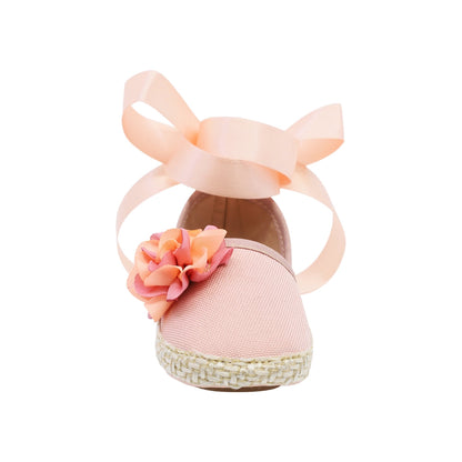 Coqueta para niña en textil  rosa One con moño y flor decorativa