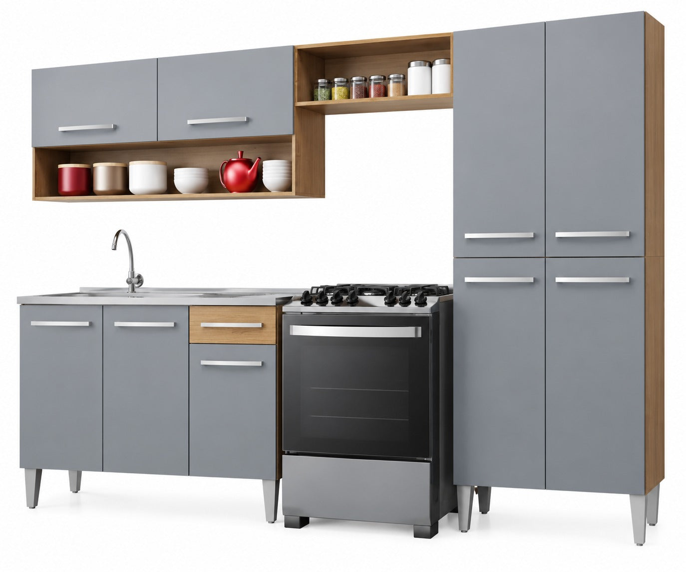 Cocina Integral Emilly Sin Tarja 229cm Color Gris