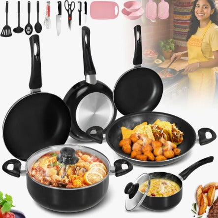 Kit Completo de Cocina NOVRY® 22 Piezas Antiadherente + Accesorios