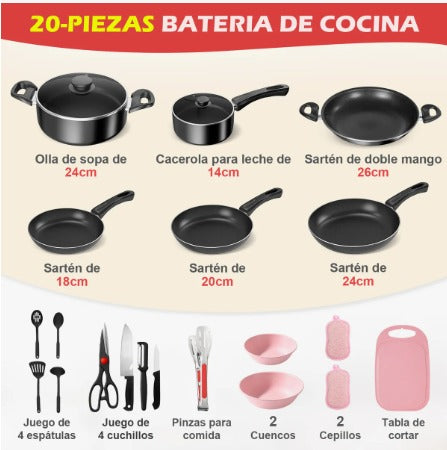 Kit Completo de Cocina NOVRY® 22 Piezas Antiadherente + Accesorios